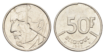 Бельгия 50 франков 1992 Belgique, Бодуэн I (1951-1993) KM 168 никель 4706-126