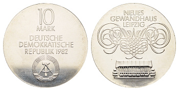 ГДР 10 марок 1982 А, Открытие нового Гевандхаус KM 87 серебро UNC 1099-2-71