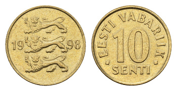 Эстония 10 сентов 1998 KM 22 латунь UNC 4689-635