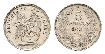 Чили 5 сентаво 1938 KM 165 медно-никель aUNC 4685-828