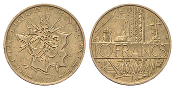 Франция 10 франков 1976 KM 940 медь алюминий никель 4704-446