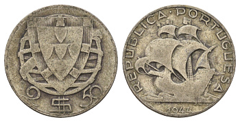 Португалия 2,5 эскудо 1944 парусник KM 580 серебро 4682-416