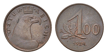 Австрия 100 крон 1924 KM 2832 бронза 4669-654
