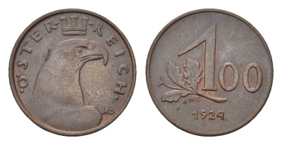 Австрия 100 крон 1924 KM 2832 бронза 4669-654
