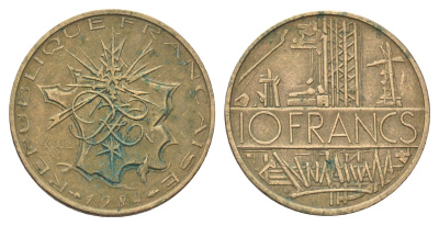 Франция 10 франков 1984 KM 940 медь алюминий никель 4704-454
