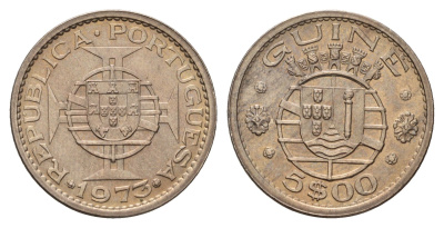 Гвинея-Бисау 5 эскудо 1973 год-тип KM 15 медно-никель UNC 1515-713