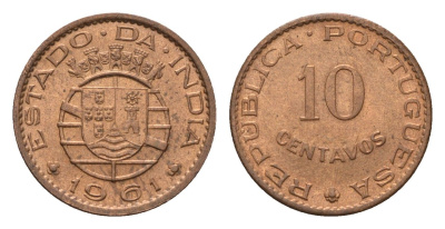 Португальская Индия 10 сентаво 1961 KM 30 бронза UNC 4623-655