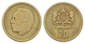Марокко 20 сантимов 1974 AH 1394, Аль Хассан II (1962-1999) Y 61 медь алюминий никель 4703-736