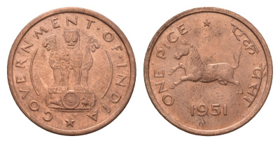 Индия 1 пайс 1951 год-тип KM 1.3 бронза UNC 4687-1238