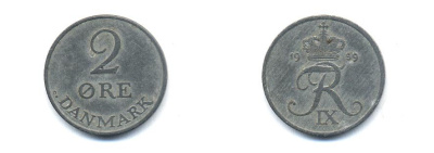 ДАНИЯ 2 ЭРЕ 1959 ФРИДЕРИК IX KM 840.2 цинк 4379-731