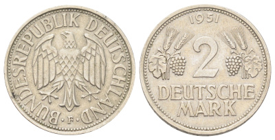 ФРГ 2 марки 1951 J, год-тип KM 111, J. 386 медно-никель 1521-1525