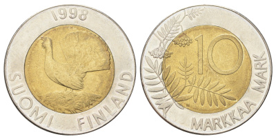 Финляндия 10 марок 1998 KM 77 биметалл aUNC 4666-842