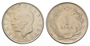 Турция 1 лира 1957 Кемаль Ататюрк, год-тип KM 889 медно-никель 4706-1145