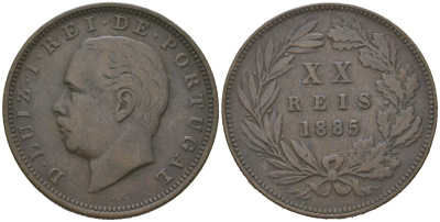 Португалия 20 реалов 1885 Луиш I (1861-1889) KM 527 бронза 4512-932