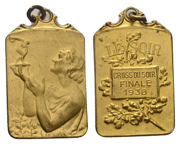 Бельгия спортивная медаль Le Soir за участие в забеге 1938 вес 12,9 гр, размер 37,5x23 мм алюминиевая бронза 1079-10-53
