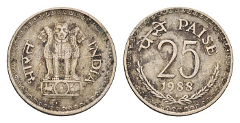 Индия 25 пайсов 1988 KM 49.1 медно-никель 4702-456