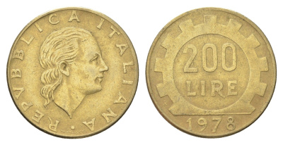 Италия 200 лир 1978 R, шестерня KM 105 алюминиевая бронза 4704-835