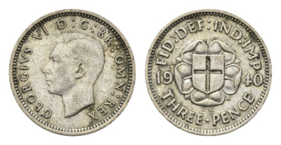 Великобритания 3 пенса 1940 Георг VI (1936-1952) KM 848, Spink 4085 серебро 4690-751
