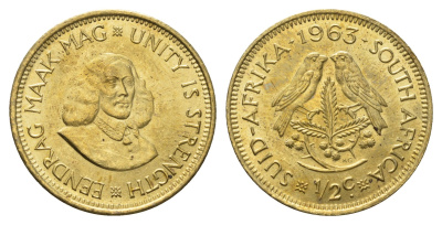 ЮАР 1/2 цента 1963 Ян ван Рибек KM 56 латунь UNC 4693-455
