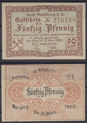 Наумбург 50 пфеннигов 1920 DeNG 2 N4.2 бумага UNC (пресс) 8608-3-1-1