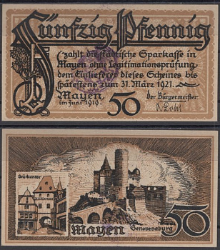 Майен 50 пфеннигов 1919 DeNG 2 M20.1e бумага UNC (пресс) 8613-60-3-1