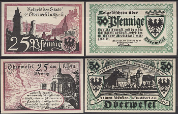 Обервезель полный набор из 2 нотгельдов (25 и 50 пфеннигов) 1921 Grabowski 1004.2 бумага UNC (пресс) 7556-24-2-1