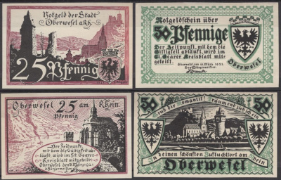 Обервезель полный набор из 2 нотгельдов (25 и 50 пфеннигов) 1921 Grabowski 1004.2 бумага UNC (пресс) 7556-24-2-1