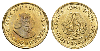 ЮАР 1/2 цента 1964 Ян ван Рибек KM 56 латунь UNC 4693-456