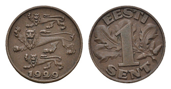 Эстония 1 сент 1929 год-тип KM 10 бронза 26-742