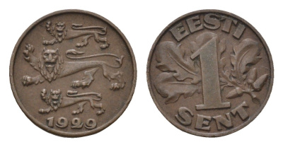 Эстония 1 сент 1929 год-тип KM 10 бронза 26-742