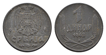 Сербия 1 динар 1942 год-тип KM 31 цинк 26-563