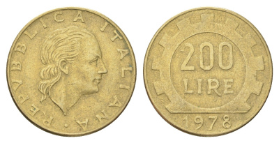 Италия 200 лир 1978 R, шестерня KM 105 алюминиевая бронза 4704-827