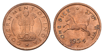 Индия 1 пайс 1954 KM 1.4 бронза UNC 4687-1217