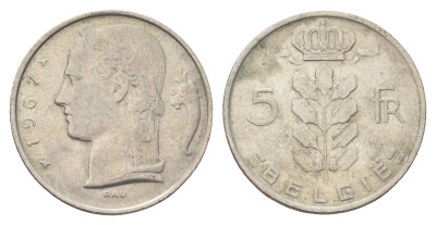 Бельгия 5 франков 1967 Belgie, Бодуэн I (1951-1993) KM 135 медно-никель 4704-1122