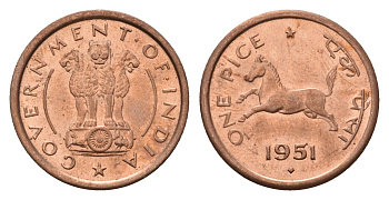 Индия 1 пайс 1951 год-тип KM 1.3 бронза UNC 4687-1214