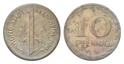 Мангейм 10 пфеннигов 1919 Funck 315.2, Men18 20355.4 железо 4708-966
