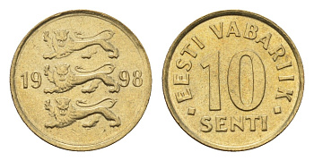 Эстония 10 сентов 1998 KM 22 латунь UNC 4689-645