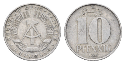 ГДР 10 пфеннигов 1968 A KM 10 алюминий 4702-369