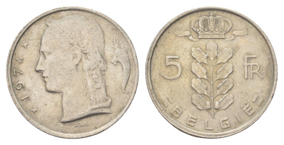 Бельгия 5 франков 1974 Belgie, Бодуэн I (1951-1993) KM 135 медно-никель 4704-1127