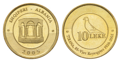 Албания 10 леков 2005 85 лет Тиране - столице Албании KM 93 алюминиевая бронза UNC 4127-2111