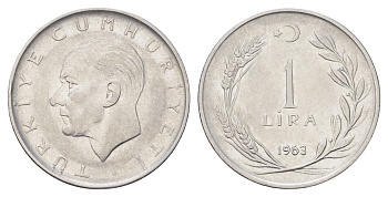 Турция 1 лира 1963 Кемаль Ататюрк KM 889a.1 нержавеющая сталь 4706-1153