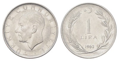 Турция 1 лира 1963 Кемаль Ататюрк KM 889a.1 нержавеющая сталь 4706-1153