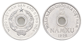 Северный Вьетнам 5 су 1958 год-тип KM 7 алюминий UNC 4657-722