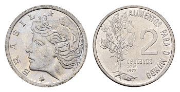 Бразилия 2 сентаво 1977 ФАО - Соя, редкий год KM 586 нержавеющая сталь UNC 4685-826