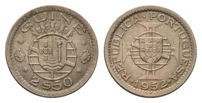 Гвинея-Бисау 2,5 эскудо 1952 год-тип KM 9 медно-никель UNC 4623-1139