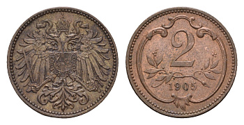Австрия 2 геллера 1905 Франц Иосиф (1846-1918) KM 2801 бронза 4655-335