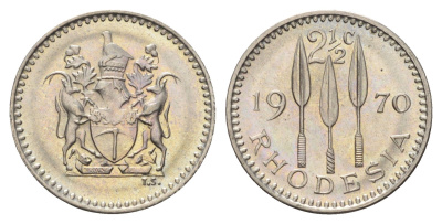 Родезия 2 1/2 цента 1970 год-тип KM 11 медно-никель UNC 4659-265