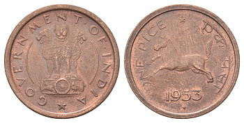 Индия 1 пайс 1953 KM 1.4 бронза aUNC 4708-663