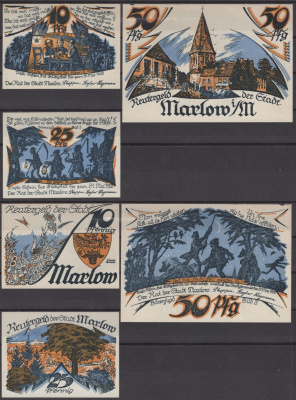 Марлов полный набор из 3 нотгельдов (10, 25 и 50 пфеннигов) 1921 DeNG 2 872.1 бумага UNC (пресс) 7556-33-2-2