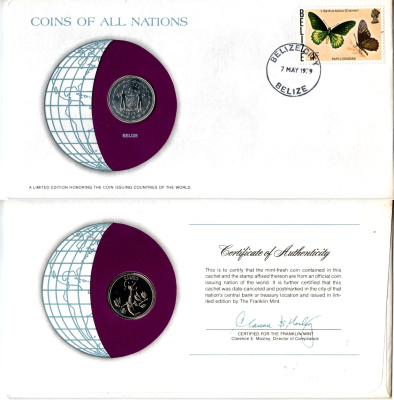 Белиз 25 центов 1979 конверт с маркой первого дня гашения, Coins of Nations KM 49 медно-никель BU 4294-60-2